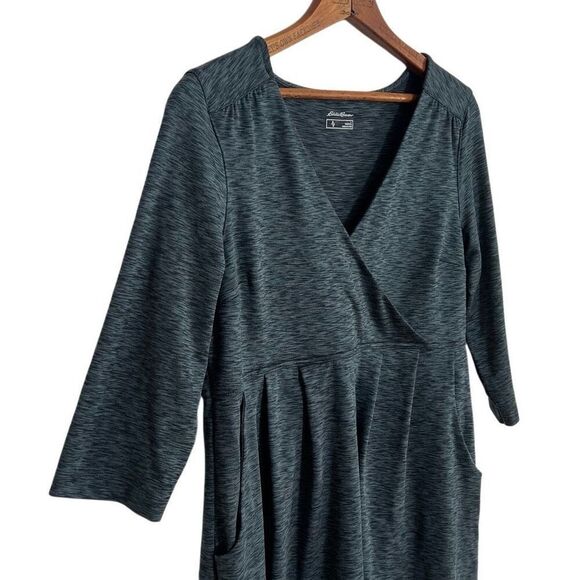 Eddie Bauer Heather 3/4 Sleeve Crossover Aster Pleated Mini Dress Gray Large - Picture 4 of 9